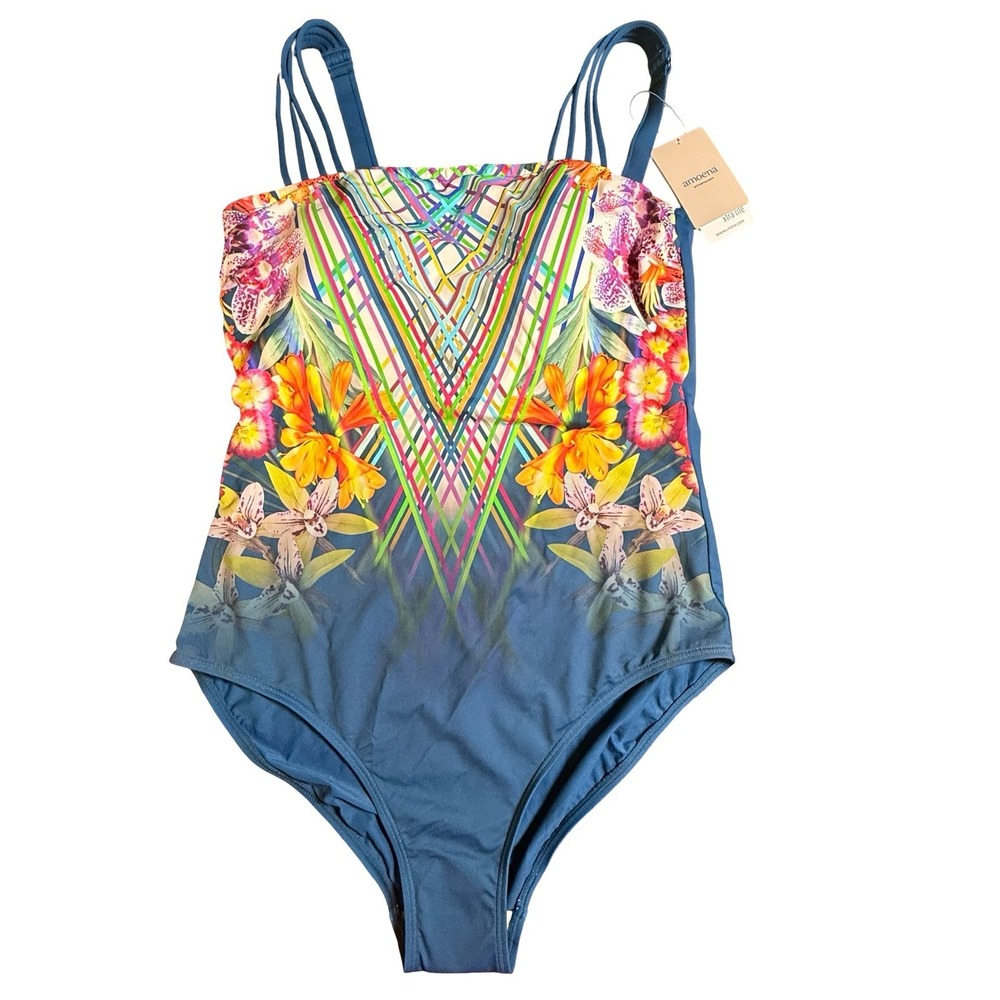 Amoena Havana One Piece Swimsuit 14 C Dark Jade Floral Mastectomy 71415 NWT